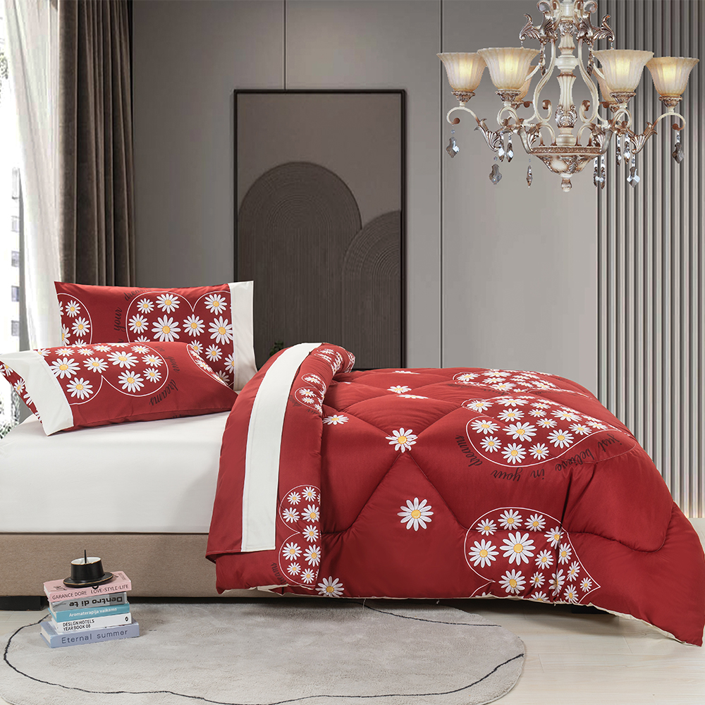 99.99% Polyester 85GSM full twill printed 5 pcs comforter set