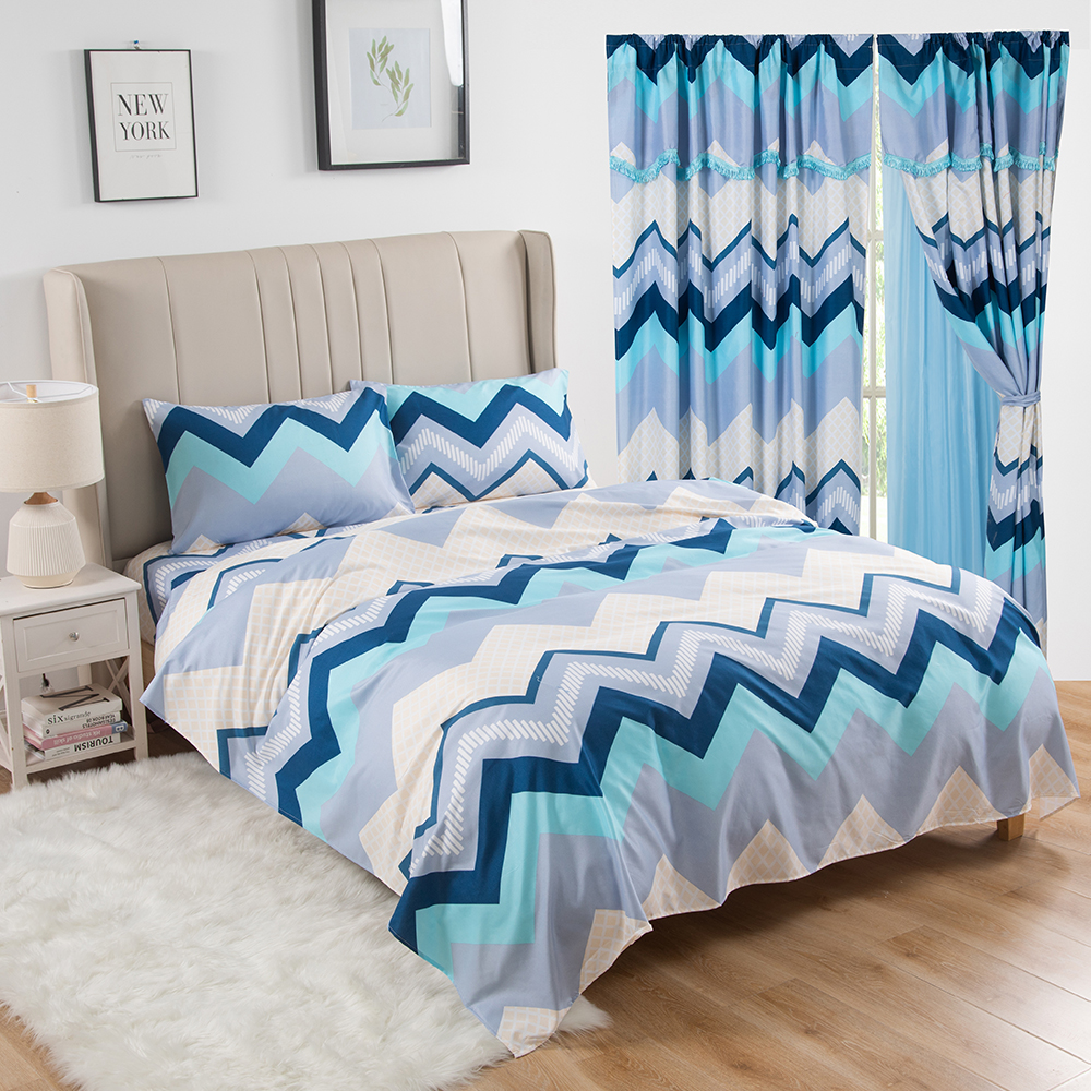 99.99% Polyester printed curtains and bedding 8-pieces set