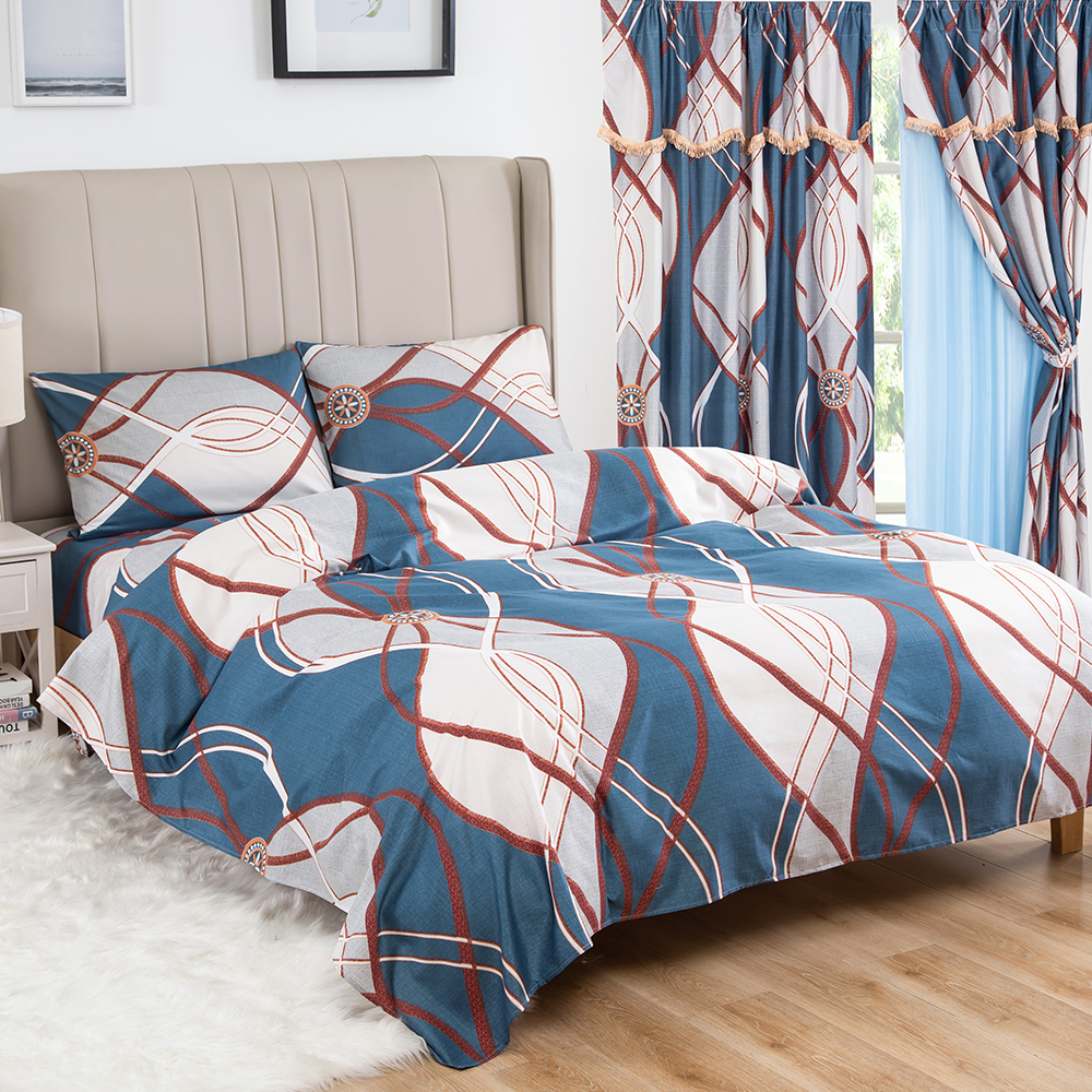 99.99% Polyester nano printed curtains and bedding 8-pieces set