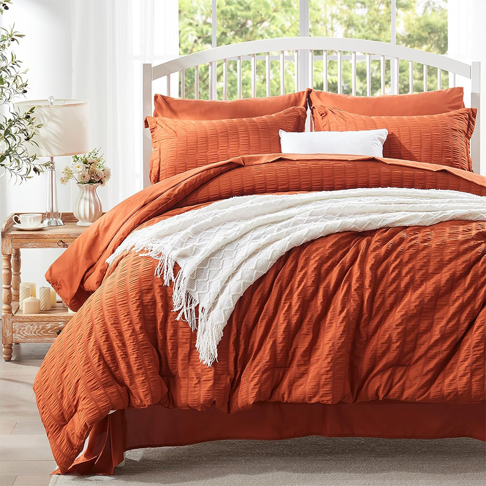 Solid seersucker comforter set 7pcs comforter with pillow shams &sheet set